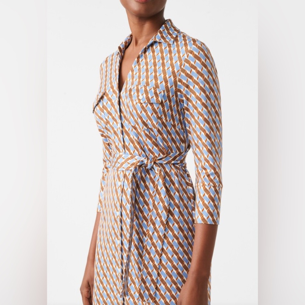 J. McLaughlin Brown/Denim Blue Brynn Dress, Size Medium. - Picture 3 of 11
